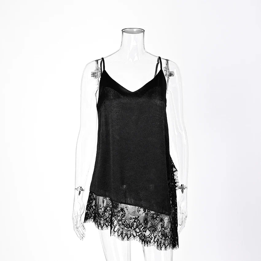 Women Elegant Satin Spaghetti Strap Camisole | Lace Split Vest | Casual Silk Top | Summer