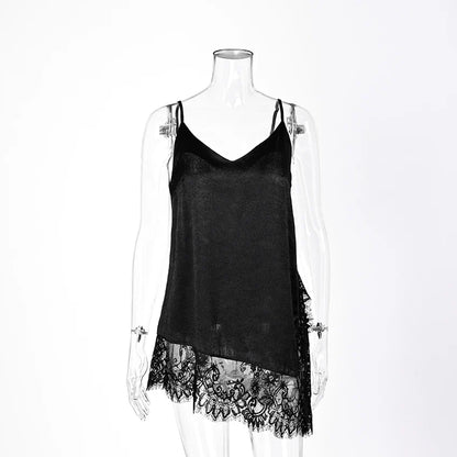 Women Elegant Satin Spaghetti Strap Camisole | Lace Split Vest | Casual Silk Top | Summer