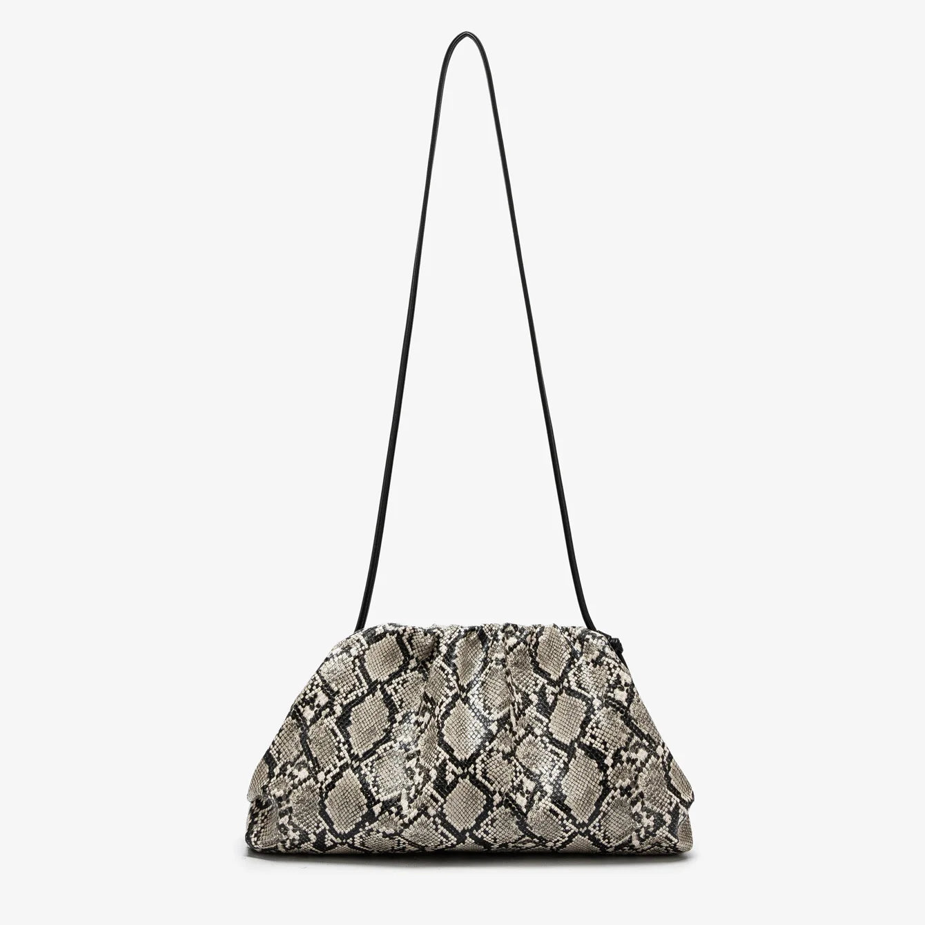 Women Leather Ruched Serpentine Dumpling Bag | Pouch Handbag | Cloud Clutch | Snake Pattern Shoulder Bag | Crossbody Bag