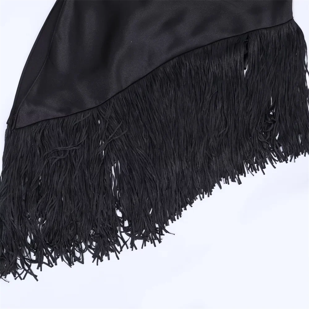 Women Long Satin Top | Fringe | Tassel | Sleeveless Top