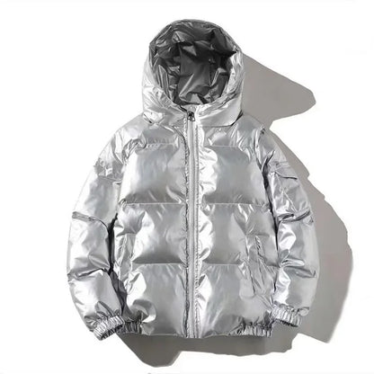 Unisex Metallic Warm Winter Jacket | Thick Waterproof Puffer Jacket | Windproof Jacket Hooded Silver