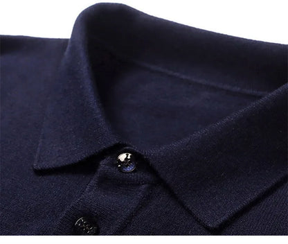 Men Pure Wool Sweater | Polo Knitted Pullover | Warm