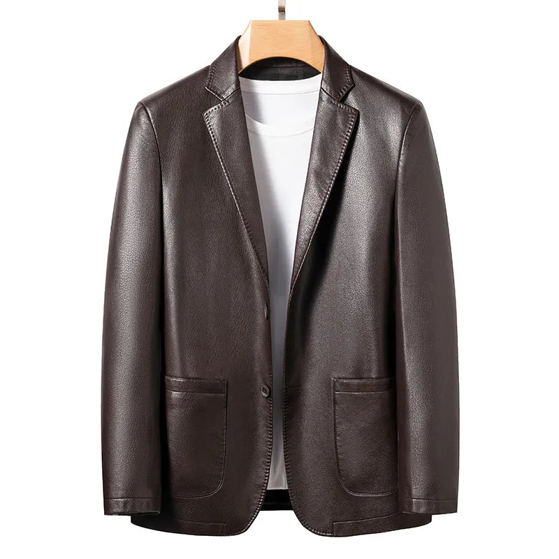 Sheep Leather Casual Suit Men's Jacket | Black Brown Leather Winter Jacket Brown