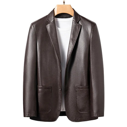 Sheep Leather Casual Suit Men's Jacket | Black Brown Leather Winter Jacket Brown
