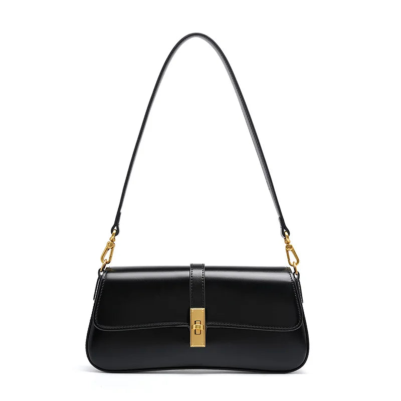 Women Genuine Leather Shoulder Bag | Casual Day Bag | Mini Purse | Underarm Bag Black