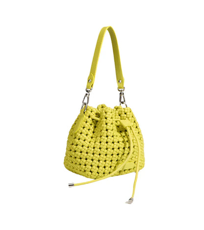 Women Leather Hollow Cut Woven Crossbody Bag Lemon yellow