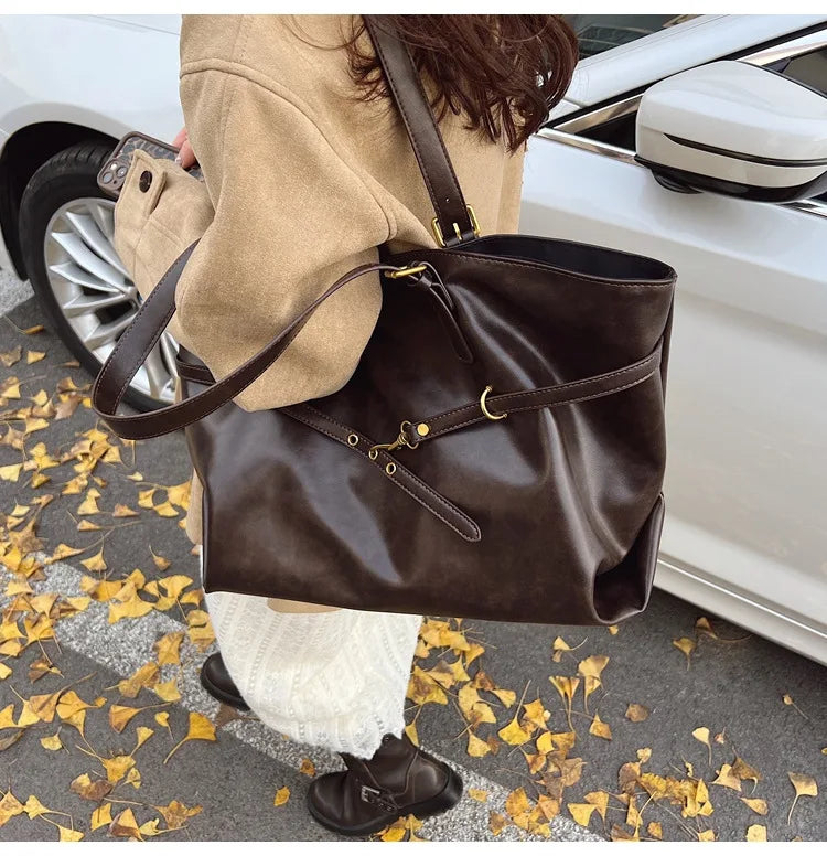 Women Tote Bag | Retro Leather Shoulder Handbag | Y2K Handbag