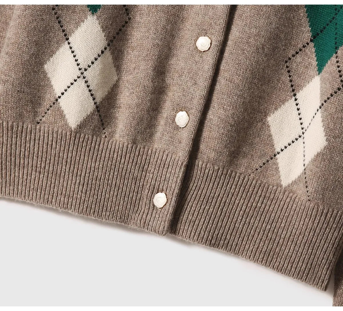 Women Argyle Cashmere Knitted Cardigan | Diamond Check Sweater | Wool