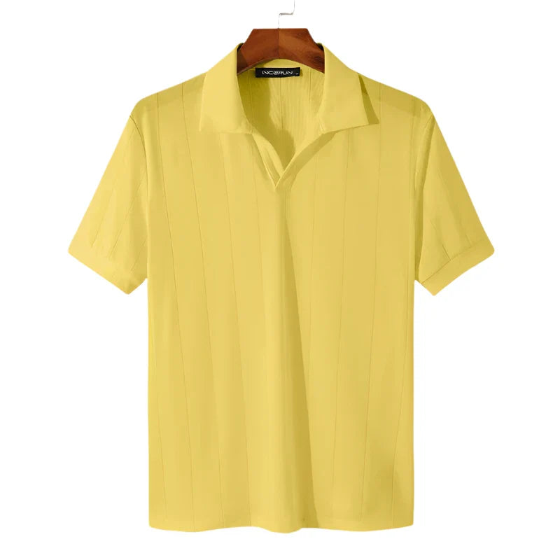 Men Lightweight Polo Shirt | Casual Lapel Short Sleeve Polo Yellow
