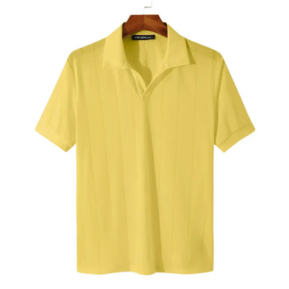 Men Lightweight Polo Shirt | Casual Lapel Short Sleeve Polo Yellow
