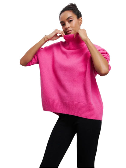 Women Oversized Thick Turtleneck Sweater rose