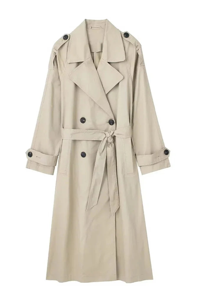 Women Double Breasted Trench Coat With Belt Khaki