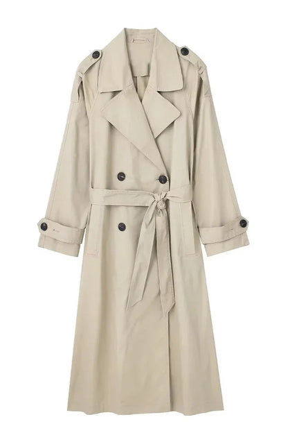 Women Double Breasted Trench Coat With Belt Khaki
