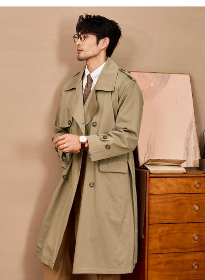 Men Long Trench Coat | Double Breasted | British Style | Spring | Autumn