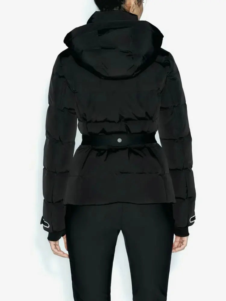 Women Winter Windproof Skiing Jacket | Padded Sport Parkas Jacket | Belt | Hooded | Thick | Warm | Pockets