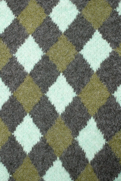Women Vintage Argyle Sweater | Long Sleeve | Pockets | Knitted Cardigan