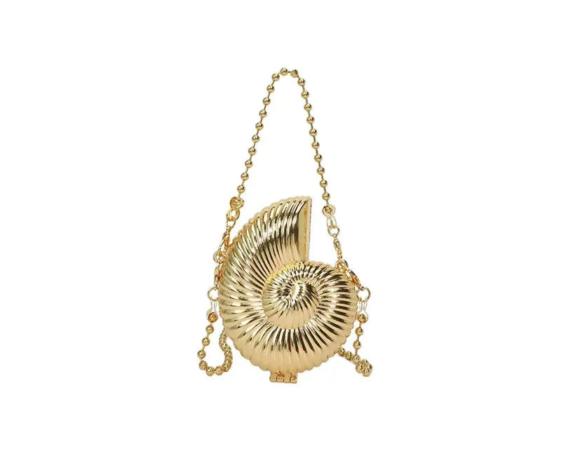 Women Conch Dinner Bag | Shoulder Bag | Messenger Crossbody Bag | Metal Chain Clutch | Shell Bag Golden
