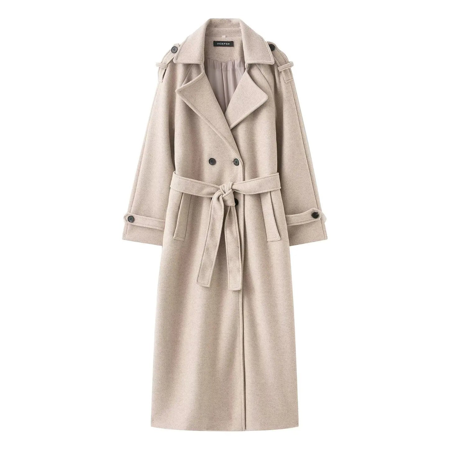 Women Burgundy Overcoat with Belt | Warm Winter Trench Coat Milky White