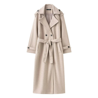 Women Burgundy Overcoat with Belt | Warm Winter Trench Coat Milky White
