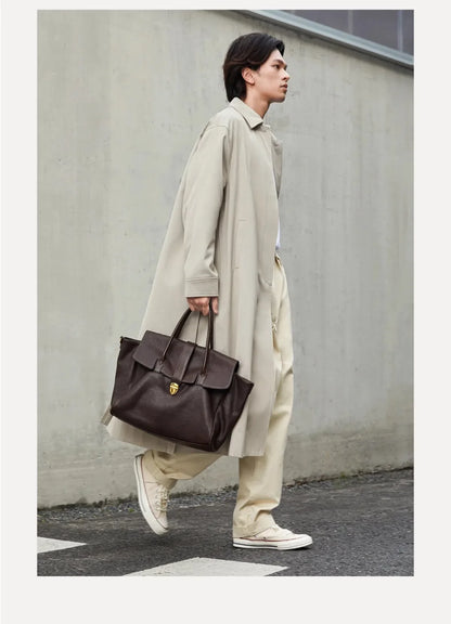 Women Large Capacity Leather Retro Handbag Brown XL