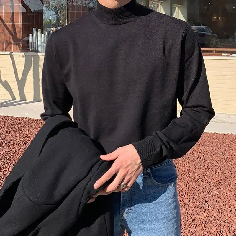Men Plain Half Turtleneck | Long Sleeve Turtleneck | Winter Casual Sweater Pullover Black