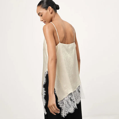 Women Elegant Satin Spaghetti Strap Camisole | Lace Split Vest | Casual Silk Top | Summer