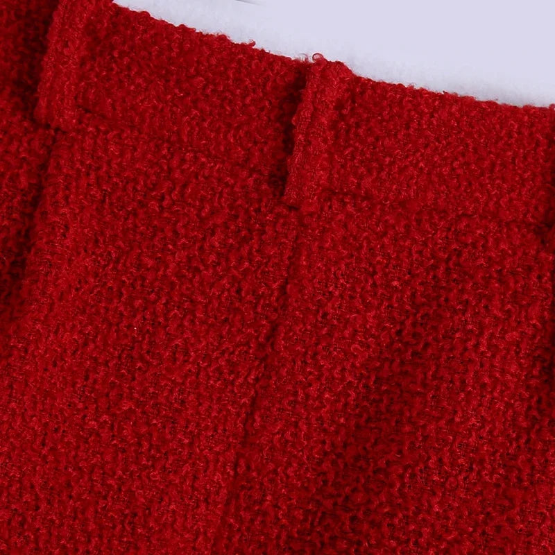 Women Vintage Cherry Red Tweed Blazer