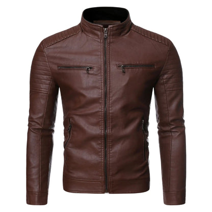 Men Casual Vintage Leather Jacket | Motor Biker Pocket Jacket Coffee