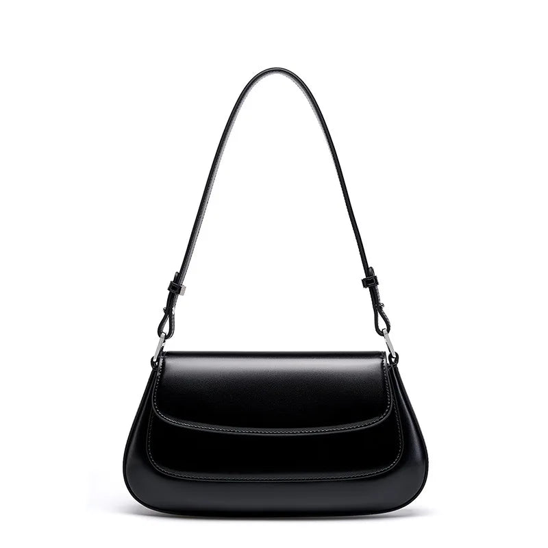 Women Vintage Underarm Genuine Leather Bag Black