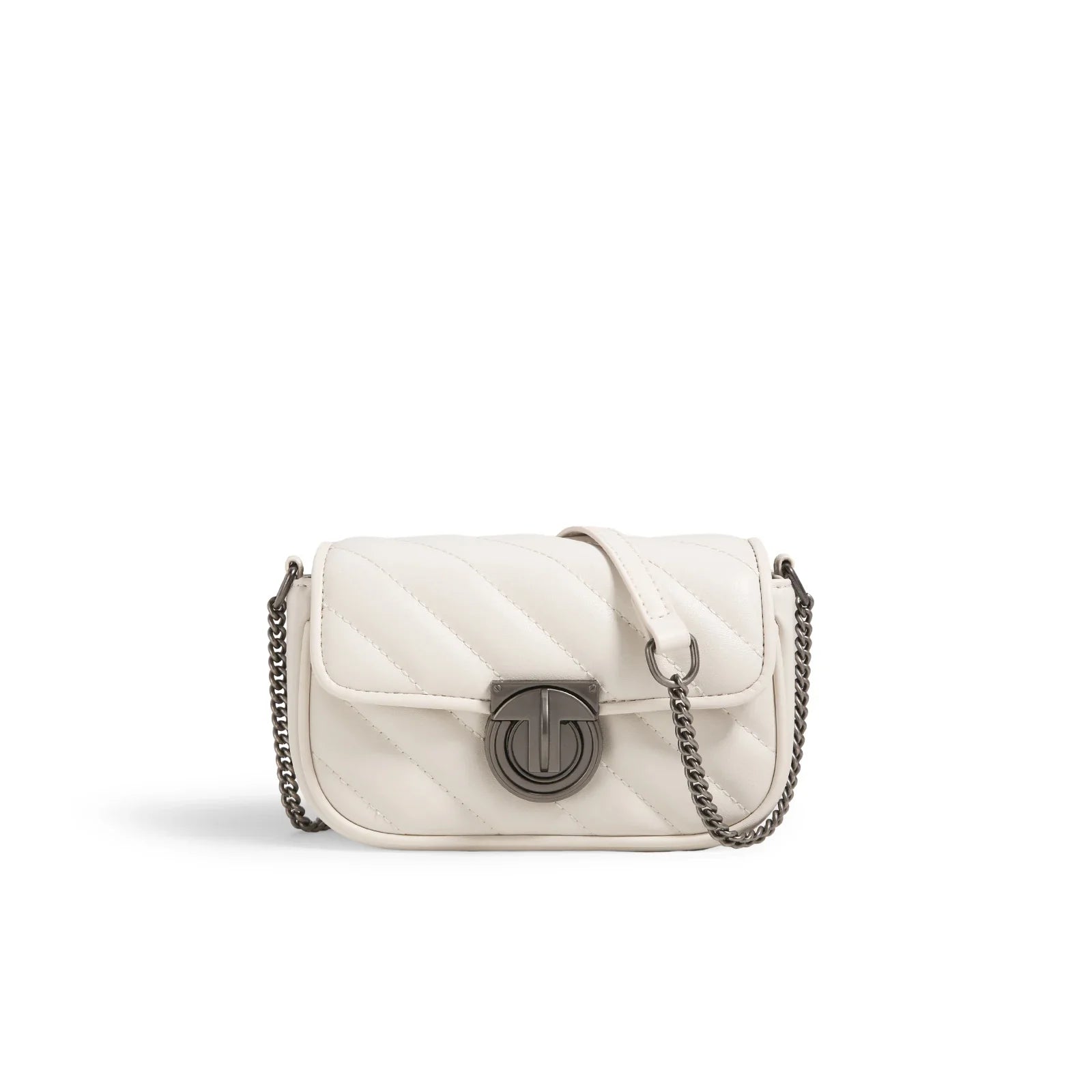 Women Leather Mini Quilted Crossbody Bag White