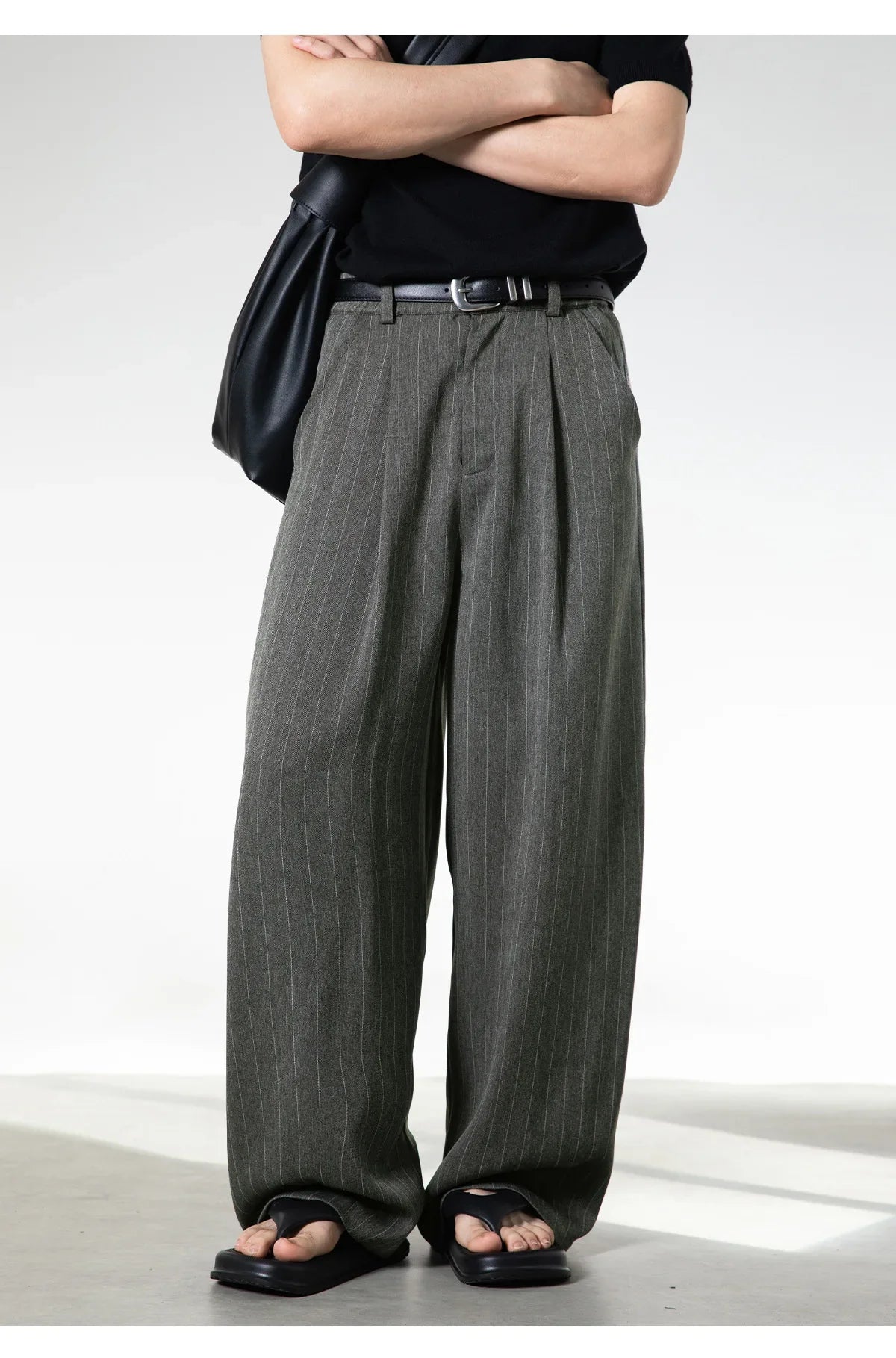 Men Classic Striped Pleated Wide Leg Trousers | Baggy | Straight | Dress Pants | Business