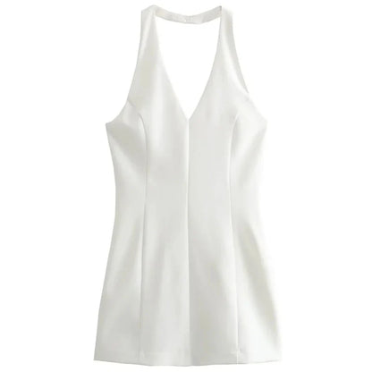 Women Mini Halter Dress | Summer Dress | Backless Slim-Fit V-Neck Short Dress White