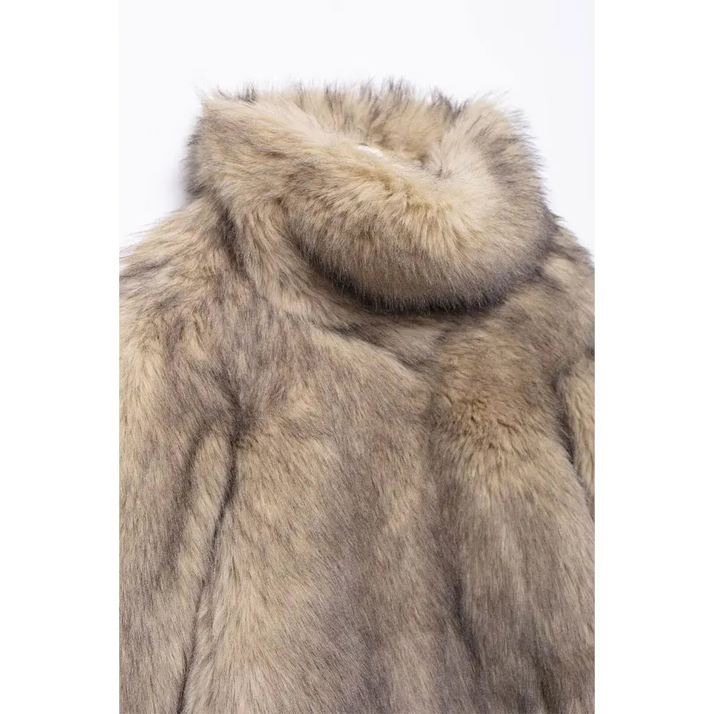 Women Warm Khaki Fur High Collar Jacket | Fur Coat Pullover Hoodie Style