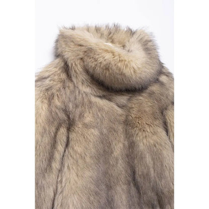 Women Warm Khaki Fur High Collar Jacket | Fur Coat Pullover Hoodie Style