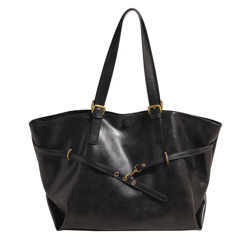 Women Tote Bag | Retro Leather Shoulder Handbag | Y2K Handbag black