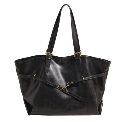 Women Tote Bag | Retro Leather Shoulder Handbag | Y2K Handbag black