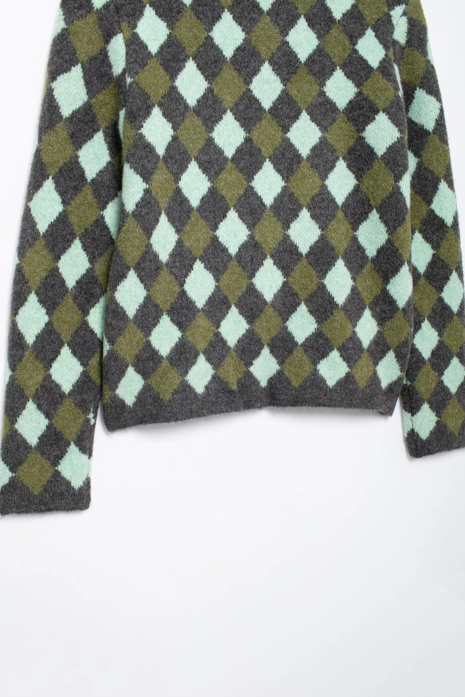 Women Vintage Argyle Sweater | Long Sleeve | Pockets | Knitted Cardigan