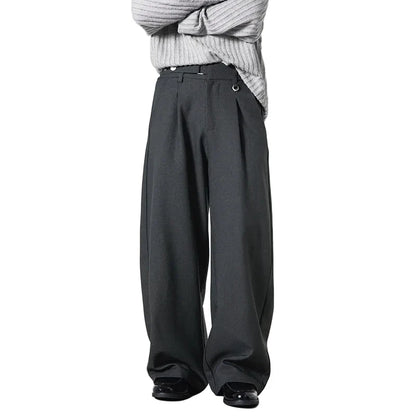 Men Loose Fit Dress Pants | Adjustable Buckle | Pleated | Casual Trousers | Wide Leg