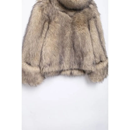 Women Warm Khaki Fur High Collar Jacket | Fur Coat Pullover Hoodie Style