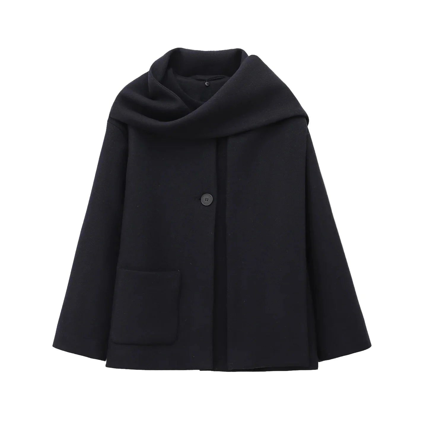 Women Winter Coat with Scarf | Long Sleeves | Round Neck Navy blue