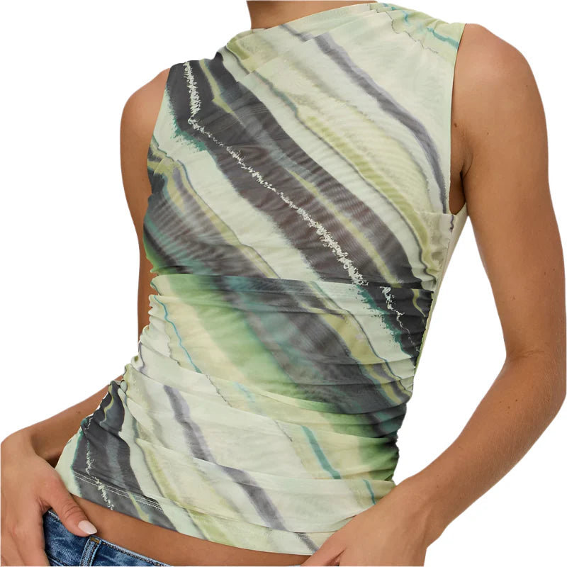 Women Casual Sleeveless Round Neck Chiffon Blouse | Chic Shirt Blouse | Summer Fitted Top Green