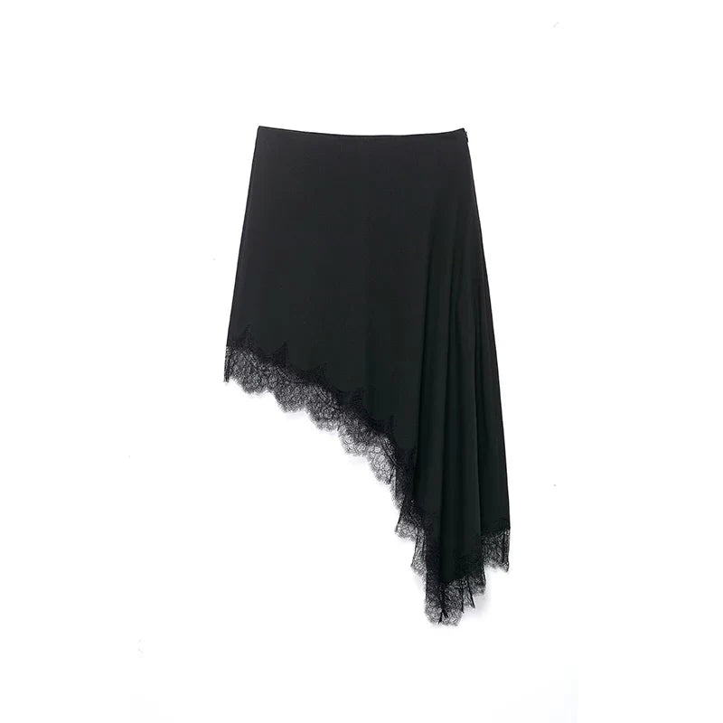 Women Lace Hem Asymmetrical Mini Skirt | Vintage | High Waist
