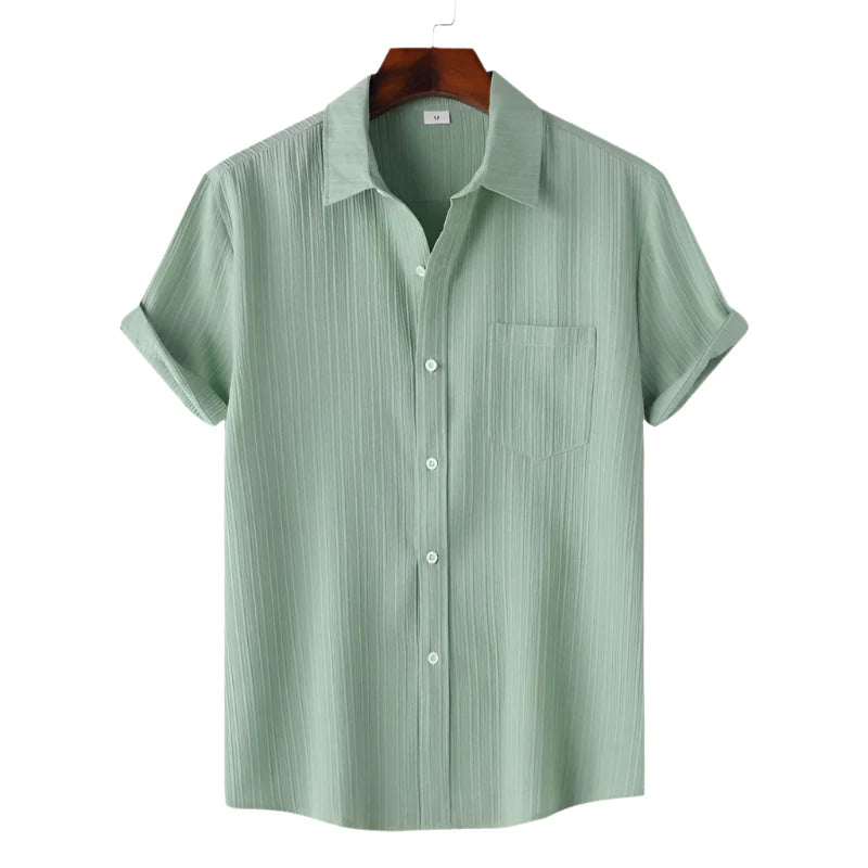 Men Cotton Linen Summer Shirt | Short Sleeve Button Down | Beach Shirt | Casual Breathable Holiday Hawaiian Shirt Pistachio