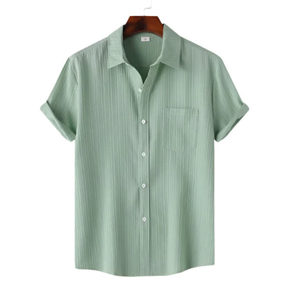 Men Cotton Linen Summer Shirt | Short Sleeve Button Down | Beach Shirt | Casual Breathable Holiday Hawaiian Shirt Pistachio