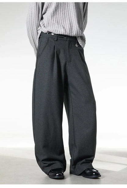 Men Loose Fit Dress Pants | Adjustable Buckle | Pleated | Casual Trousers | Wide Leg