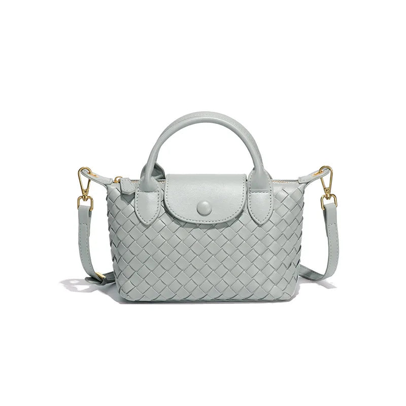 Women Woven Shoulder Bag | Small Dumpling Bag | Bucket Bag | Crossbody Bag | Lunch Box Bag Light Grey
