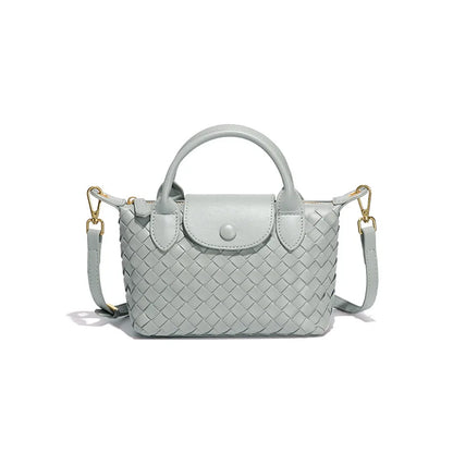 Women Woven Shoulder Bag | Small Dumpling Bag | Bucket Bag | Crossbody Bag | Lunch Box Bag Light Grey