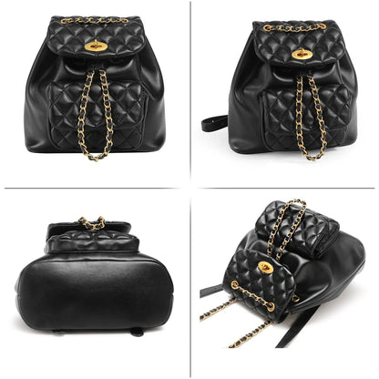 Women Leather Small Quilted Backpack | Drawstring Bag