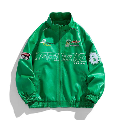 Men Leather Bomber Jacket | Casual Streetwear Leather Jacket Green