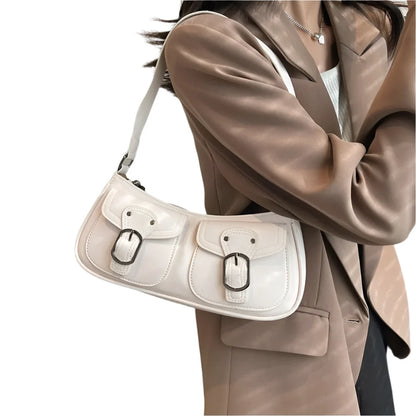 Women Vintage Double Pockets Shoulder Bag | Leather Bag